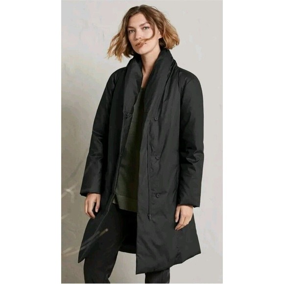 POETRY Shawl Collar Puffa-coat Black Down Collared Midi Parka Jacket Sz 16